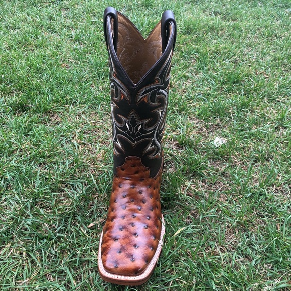 Men’s Western Rodeo Cowboy Ostrich Print Leather Boots Bota Avestruz 380 cognac - Picture 3 of 5